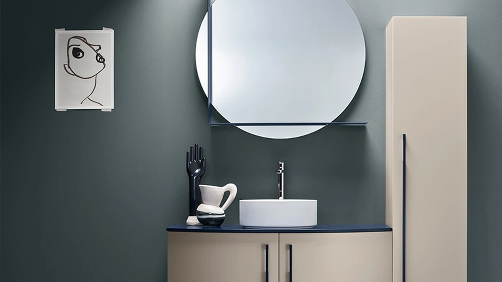 Mobile da Bagno sospeso in laccato Creta e Blu Notte opaco Round 04 Deep Blue di Ardeco