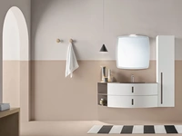 Mobile da Bagno in laccato Bianco opaco con elemento laterale e top in metallo Round 06 Pink Powder di Ardeco