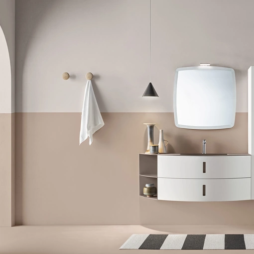 Mobile da Bagno in laccato Bianco opaco con elemento laterale e top in metallo Round 06 Pink Powder di Ardeco