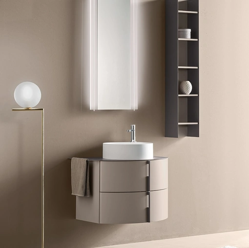 Mobile da Bagno sospeso in laccato Lino opaco Round 07 Truffle Dust di Ardeco