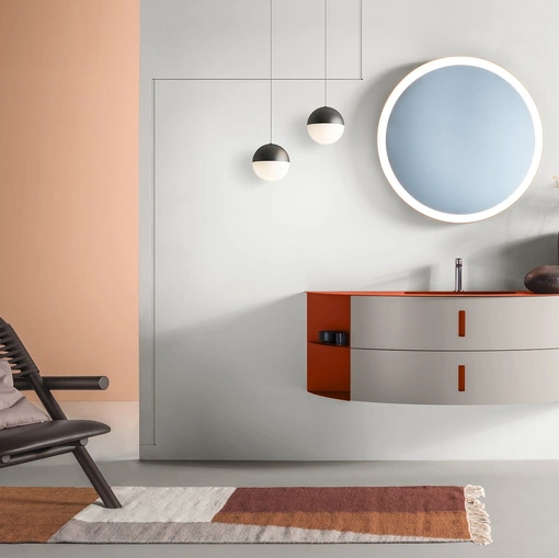 Mobile da Bagno in laccato Grigio Londra e Mattone opaco con elementi laterali e top in metallo Round 08 Vitamin Juice di Ardeco