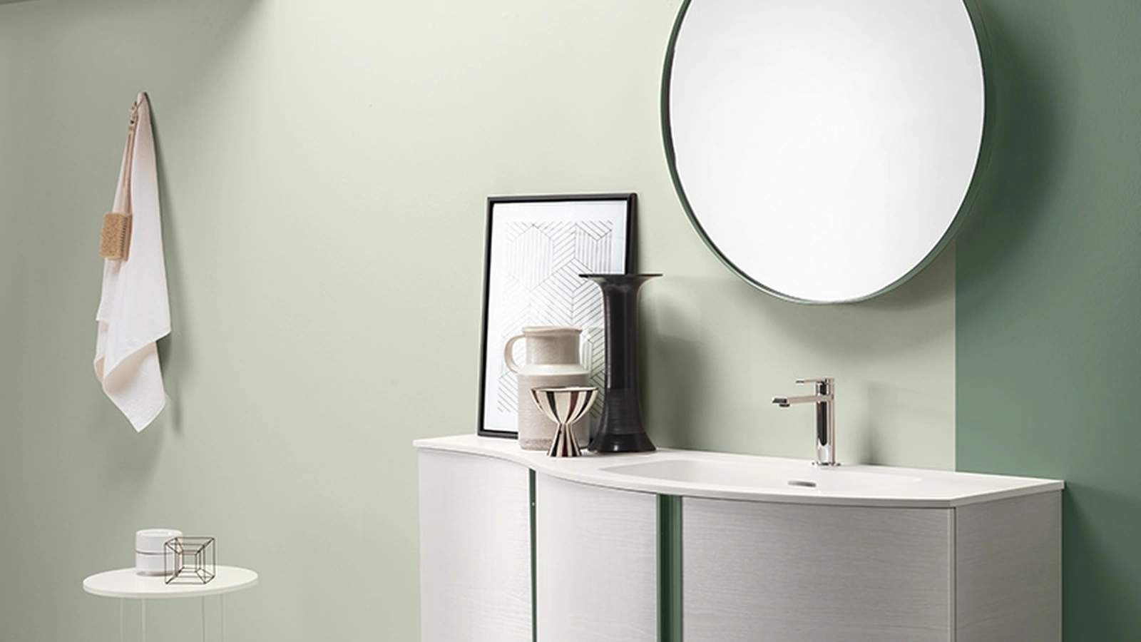 Mobile da Bagno in laccato Bianco opaco con top in Mineralmarmo Round 09 White Obsession di Ardeco