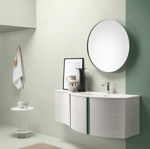 Mobile da Bagno in laccato Bianco opaco con top in Mineralmarmo Round 09 White Obsession di Ardeco