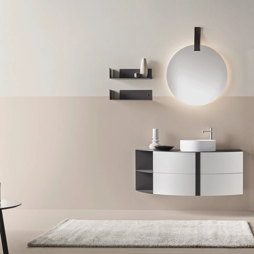 Mobile da Bagno Round 01 Gray Cloud in laccato Bianco e Piombo opaco con elemento terminale in metallo di Ardeco