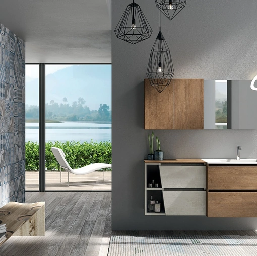 Mobile da Bagno sospeso in melaminico e laccato opaco composizione Seven 01 di Licor Design