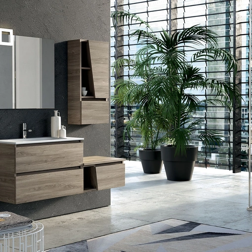 Mobile da Bagno sospeso composizione Seven 11 in melaminico frassino di Licor Design