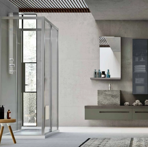Mobile da Bagno in laccato Roccia opaco e Rovere Fumè con lavabo monolite in gres Start Gate 05 di Ardeco