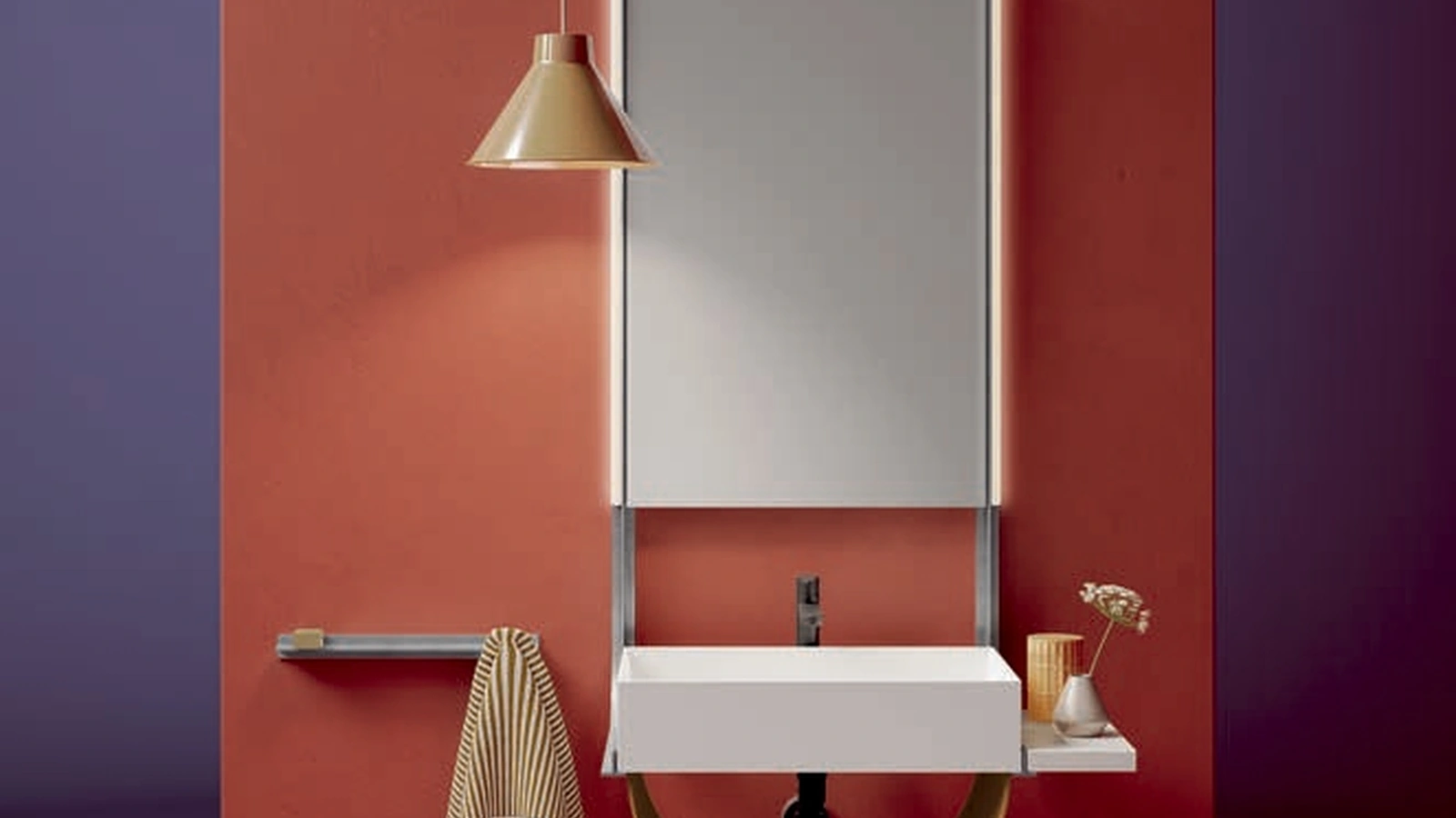 Mobile da Bagno Shaker 02 con mensola in marmo e vano a giorno in cuoio naturale di Ardeco