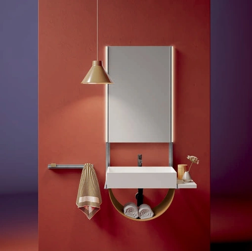 Mobile da Bagno Shaker 02 con mensola in marmo e vano a giorno in cuoio naturale di Ardeco