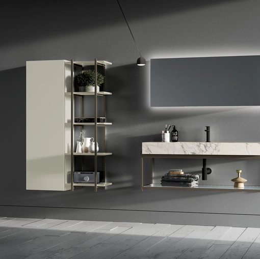 Mobile da Bagno sospeso in HPL Statuario e laccato opaco tortora Sidéro 02 di Birex