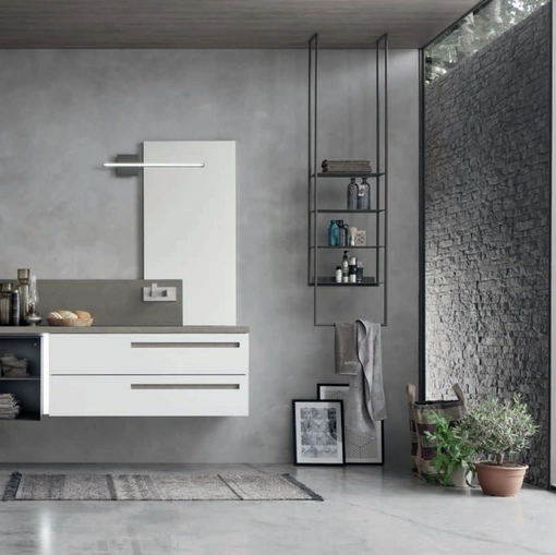 Mobile da Bagno in laccato Bianco opaco con top in ecomalta e vano a giorno in metallo Start Gate 01 di Ardeco
