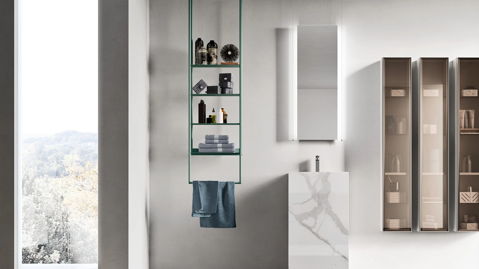 Mobile da Bagno a terra in marmo Bianco di Carrara dallo stile minimale Start Gate 06 di Ardeco