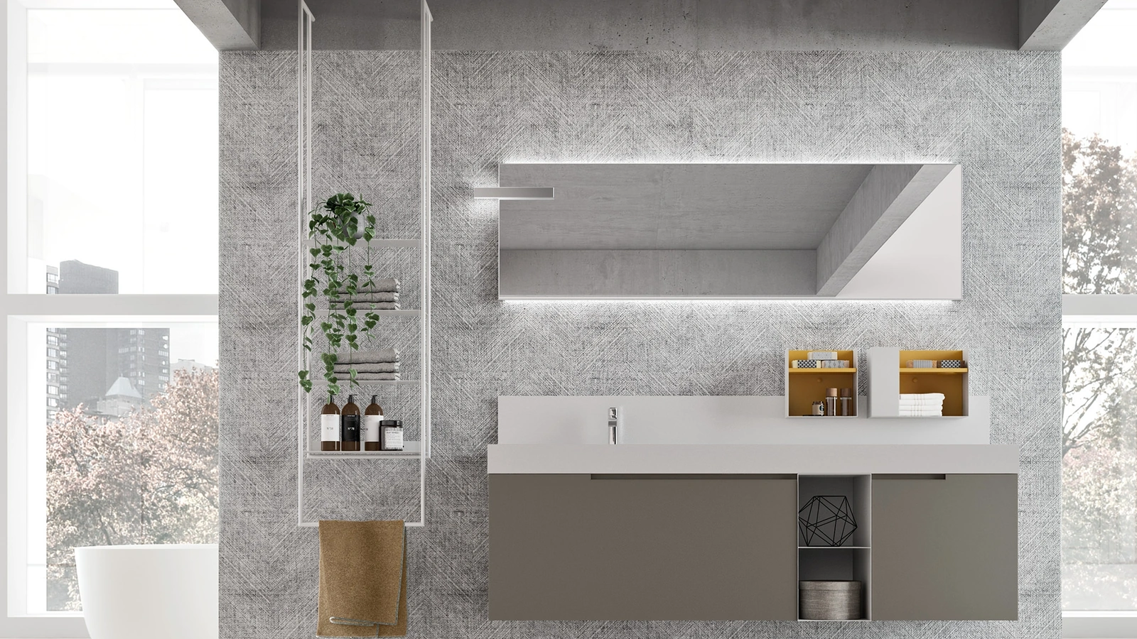 Mobile da Bagno sospeso in laccato Fango opaco con struttura del lavabo in metallo Start Line 05 di Ardeco