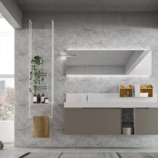 Mobile da Bagno sospeso in laccato Fango opaco con struttura del lavabo in metallo Start Line 05 di Ardeco