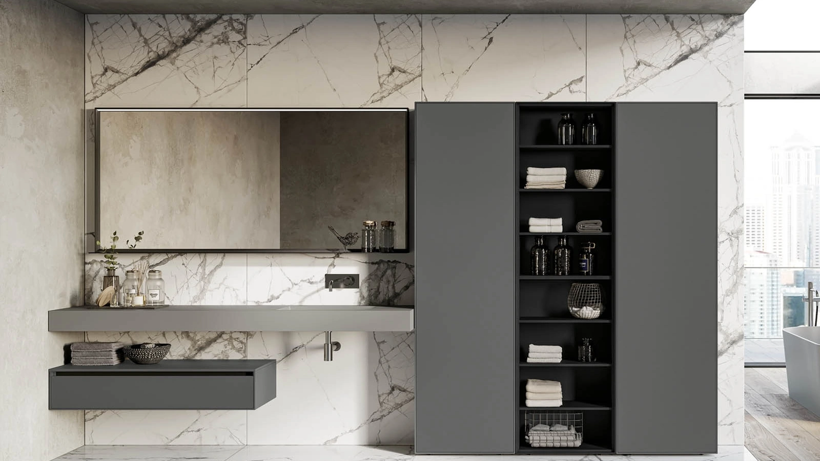 Mobile da Bagno sospeso in laccato opaco micalizzato piombo Traccia 02 di Birex