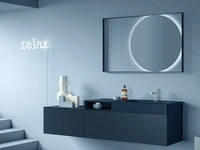 Mobile da Bagno sospeso in laccato Blu Notte con stampa serigrafica ad esagoni Vintage 01 Deep Blue di Ardeco