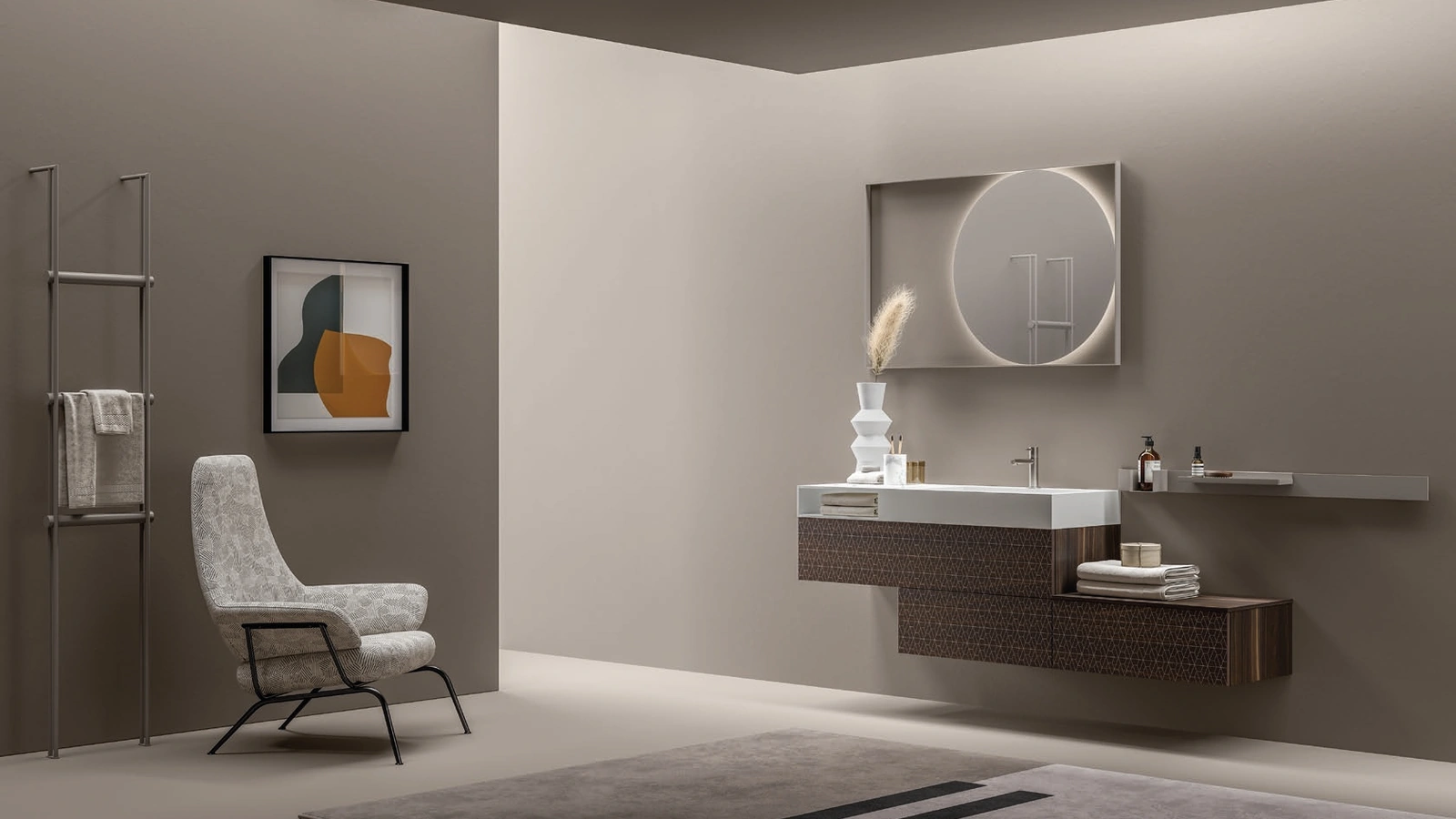 Mobile da Bagno sospeso Vintage 02 Natural Inspiration in melaminico Termocotto con stampa serigrafica di Ardeco