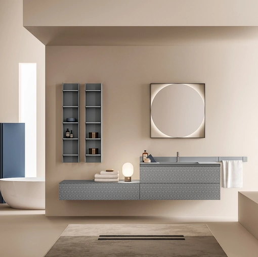 Mobile da Bagno in laccato Grigio Cenere opaco con serigrafia Vintage 05 Neutral Shades di Ardeco