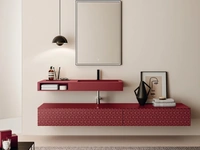 Mobile da Bagno in laccato Bordeaux opaco serigrafato con lavabo in metallo verniciato con vano a giorno frontale Vintage 07 Luminous Beauty di Ardeco