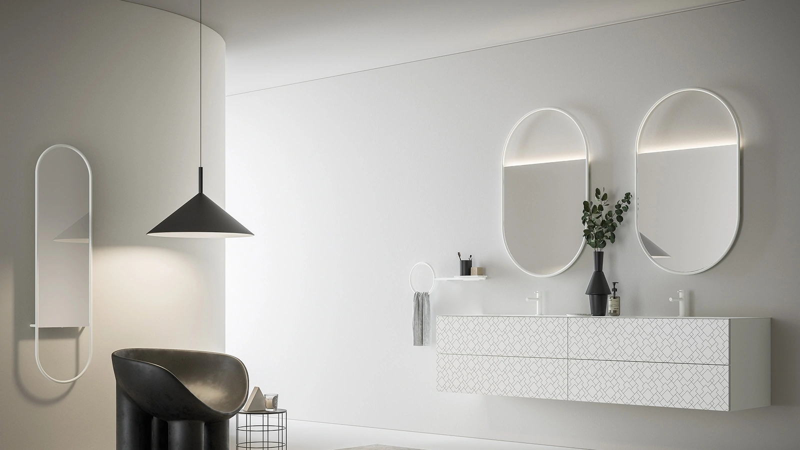 Mobile da Bagno in laccato Bianco opaco con serigrafia color Antracite Vintage 08 White Essential di Ardeco