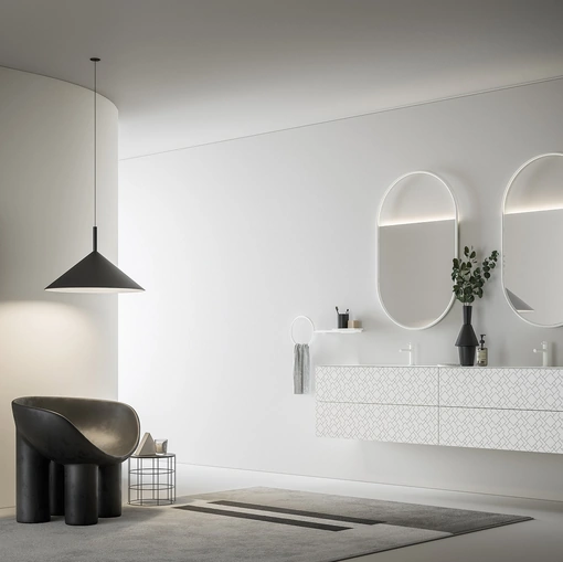 Mobile da Bagno in laccato Bianco opaco con serigrafia color Antracite Vintage 08 White Essential di Ardeco