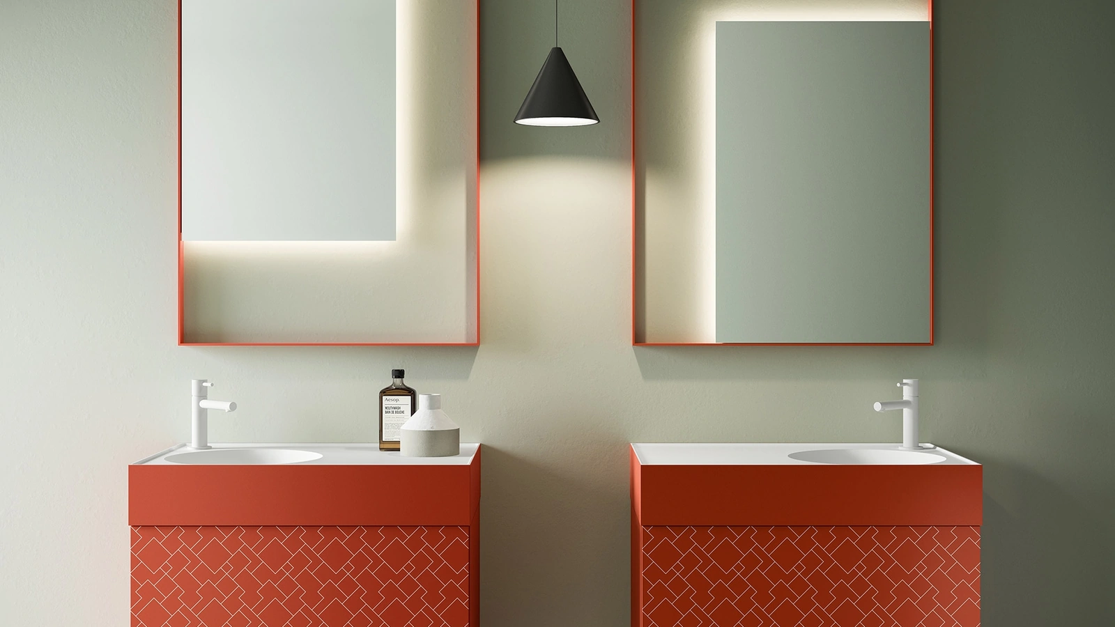 Mobile da Bagno in laccato Mattone opaco con serigrafia Vintage 09 Coral Vibes di Ardeco