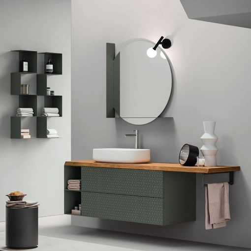 Mobile da Bagno in laccato Roccia opaco serigrafato e top in legno Vintage 12 Soul of the Forest di Ardeco