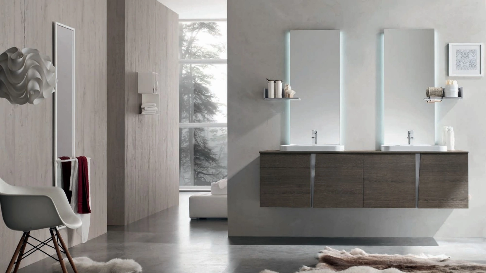 Mobile da Bagno in melaminico Sablè Avana effetto legno con maniglie in laccato Grigio Londra Wector 06 di Ardeco