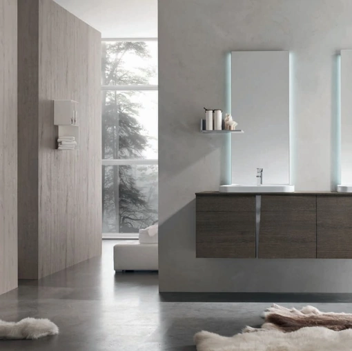 Mobile da Bagno in melaminico Sablè Avana effetto legno con maniglie in laccato Grigio Londra Wector 06 di Ardeco