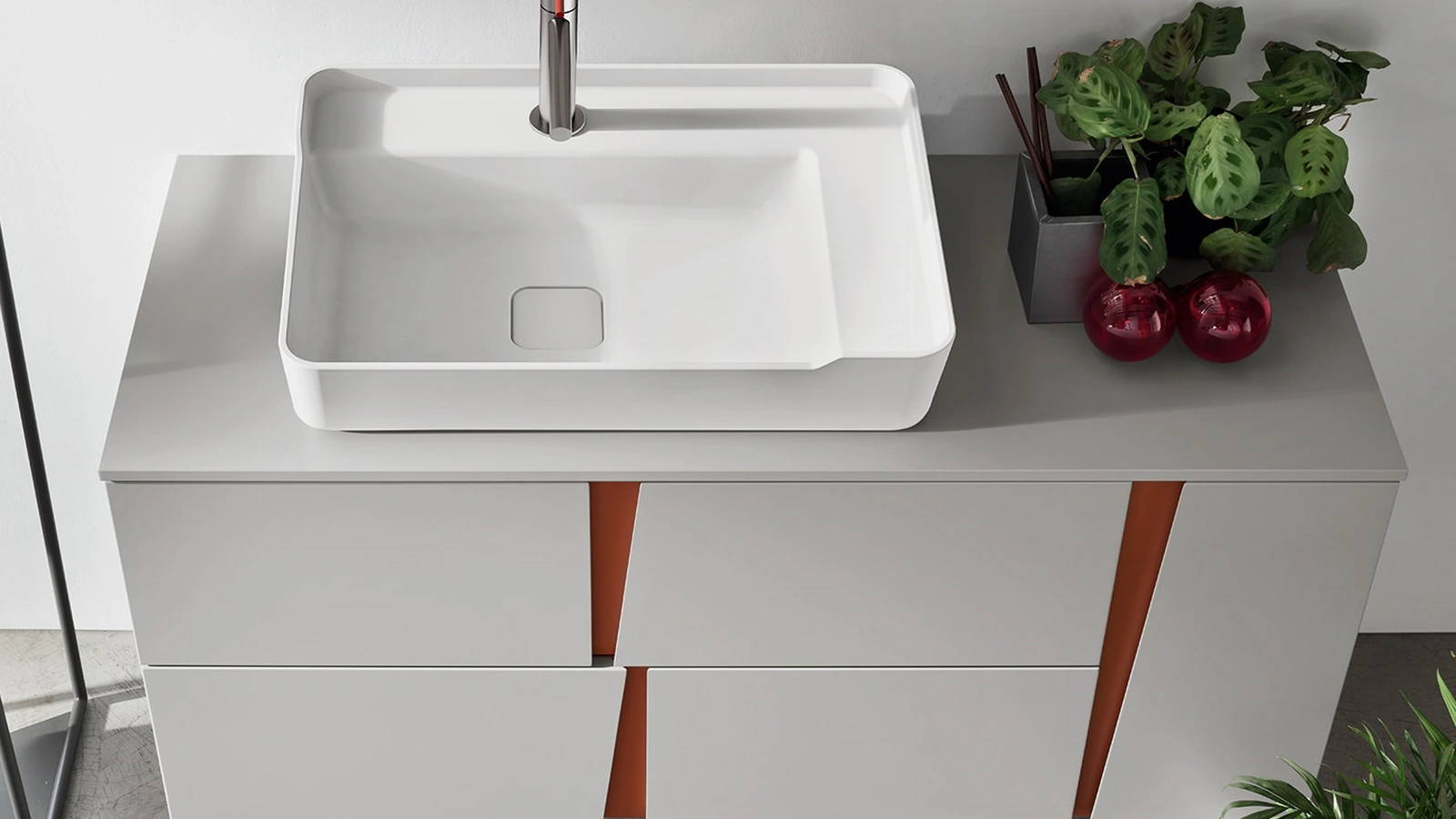 Mobile da Bagno in laccato Grigio Londra opaco con maniglie in laccato Mattone opaco Wector 07 di Ardeco