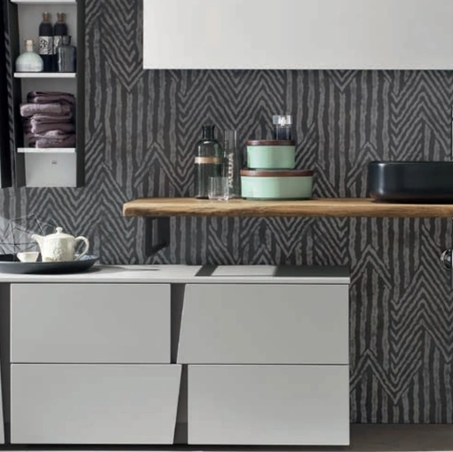 Mobile da Bagno in laccato Nebbia opaco, metallo e legno Wector 09 di Ardeco