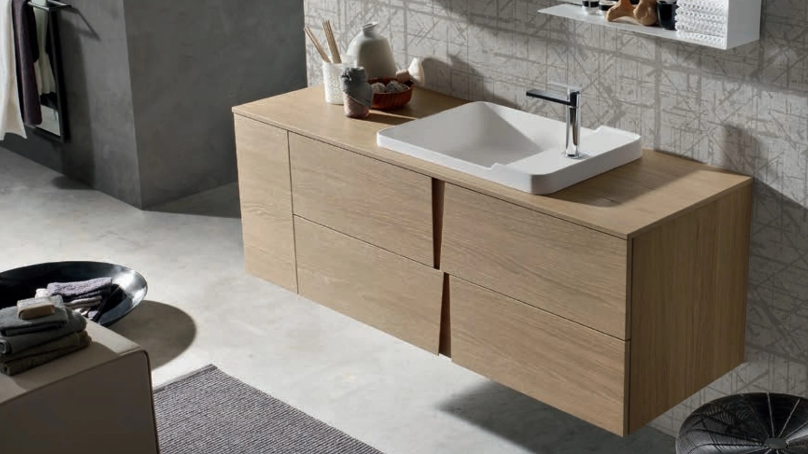 Mobile da Bagno sospeso in Rovere Natural Wector 12 di Ardeco
