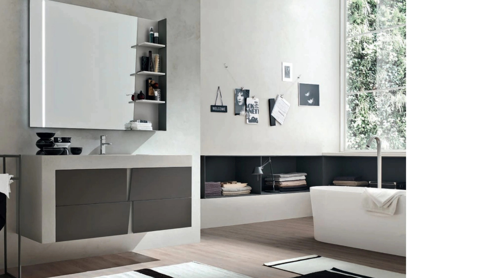 Mobile da Bagno in melaminico Ecomalta Grigio e laccato Piombo opaco Wector 13 di Ardeco