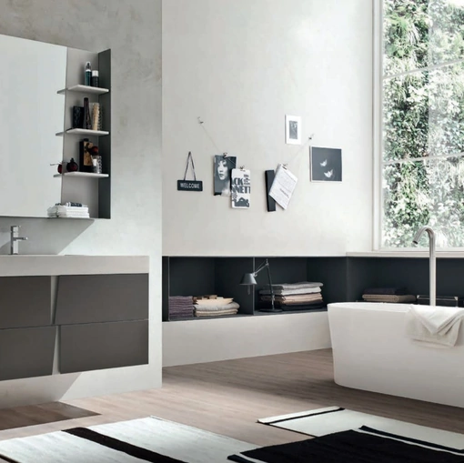 Mobile da Bagno in melaminico Ecomalta Grigio e laccato Piombo opaco Wector 13 di Ardeco