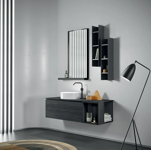 Mobile da Bagno sospeso Yang 02 in melaminico Dry Grafite di Ardeco
