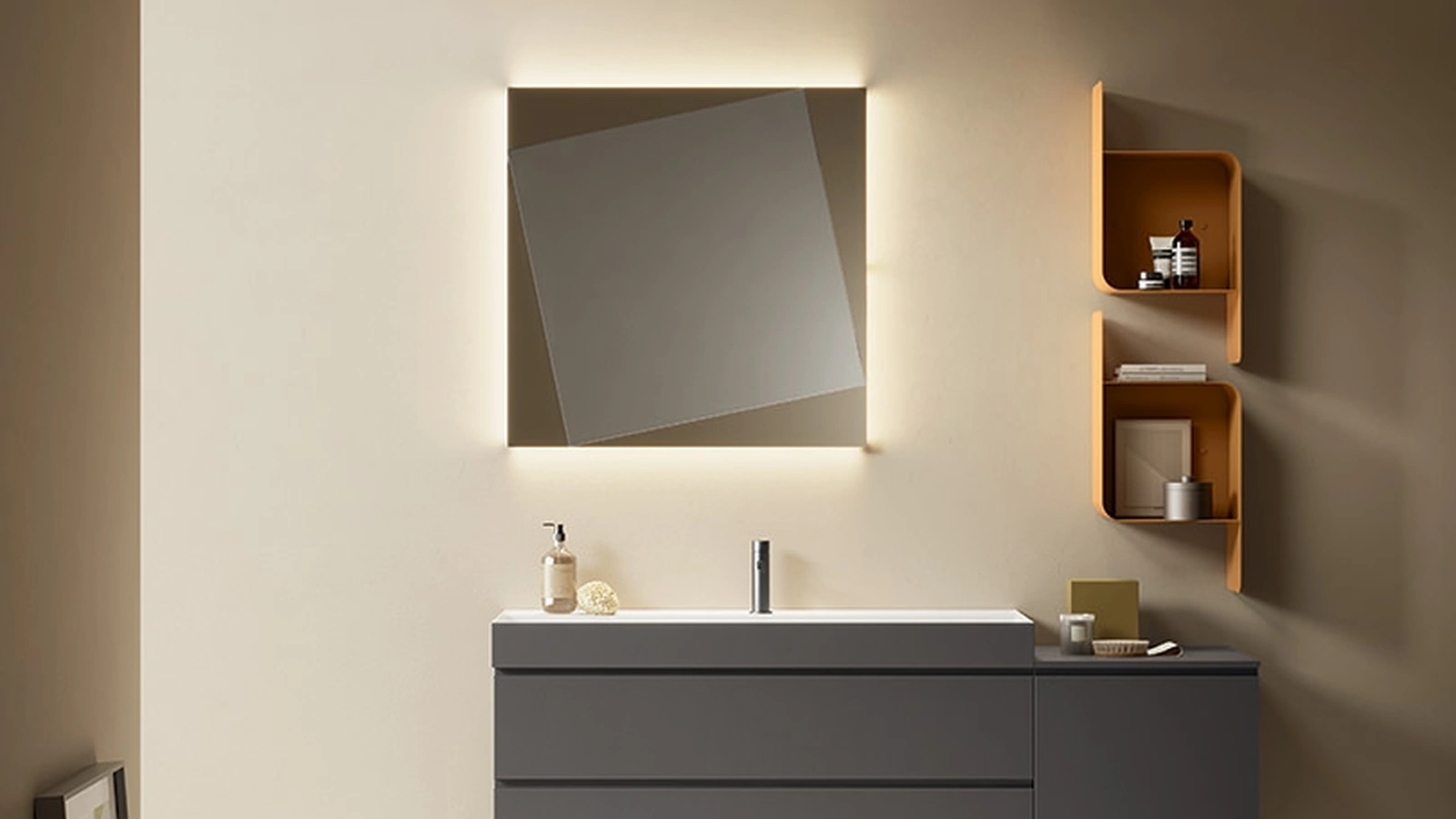 Mobile da Bagno sospeso Yang 03 in laccato Piombo opaco di Ardeco