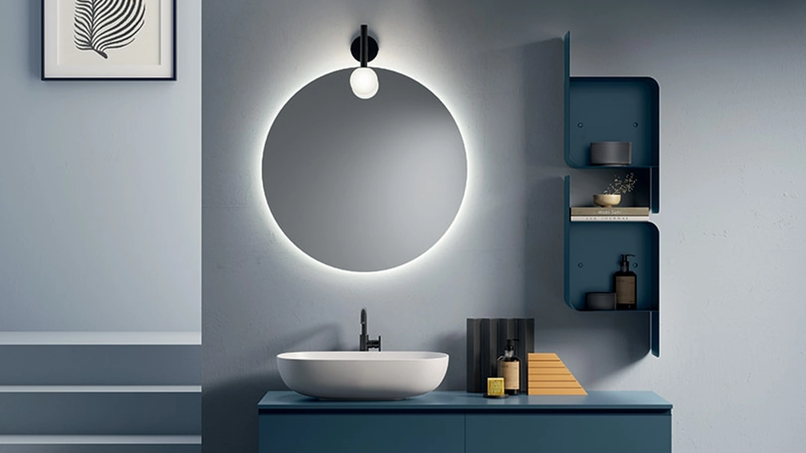 Mobile da Bagno sospeso Yang 07 in laccato Blu Cobalto opaco di Ardeco