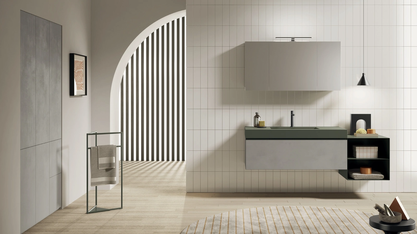 Mobile da Bagno sospeso Yang 13 in melaminico Malta Grigio e laccato Roccia opaco di Ardeco