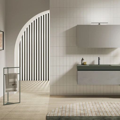 Mobile da Bagno sospeso Yang 13 in melaminico Malta Grigio e laccato Roccia opaco di Ardeco