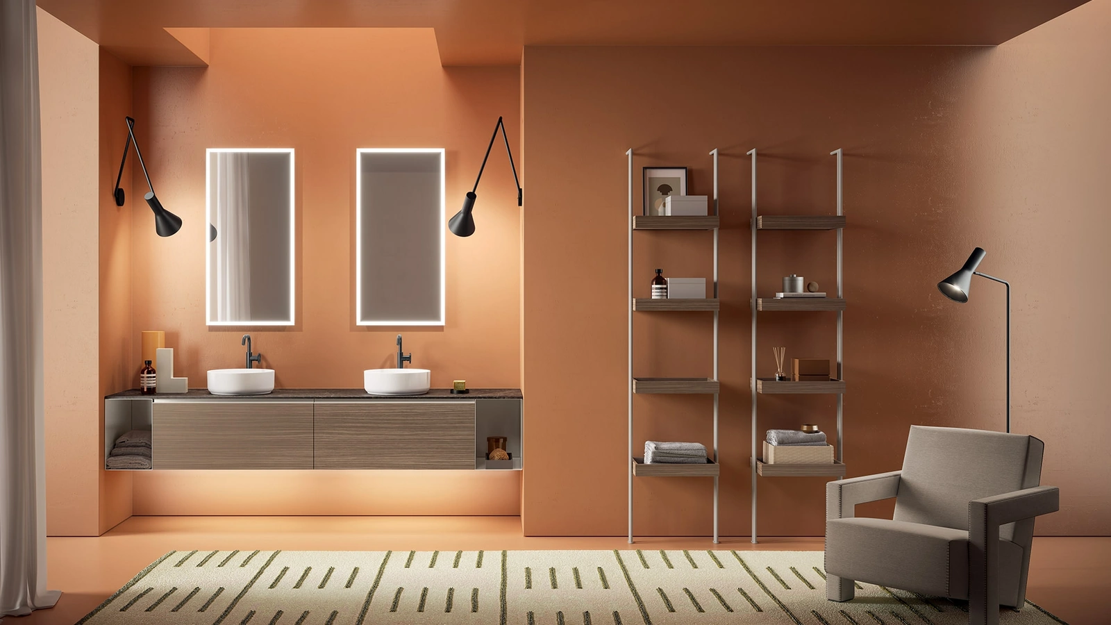 Mobile da Bagno sospeso Yang 14 in melaminico Dry Castano di Ardeco