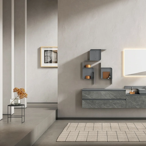 Mobile da Bagno sospeso Yoko 01 in gres Pietra Grey di Ardeco