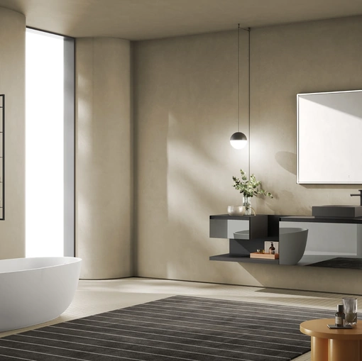 Mobile da Bagno sospeso Yoko 02 con frontali a specchio e laccato Grigio Fumo e Nero opaco di Ardeco