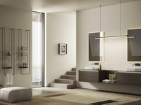 Mobile da Bagno sospeso Yoko 07 in melaminico Geowood Moka con doppio lavabo di Ardeco