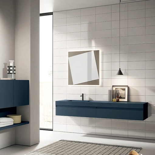 Mobile da Bagno sospeso Yoko 08 in laccato Blu Notte opaco di Ardeco
