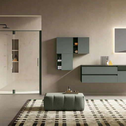 Mobile da Bagno Yok 09 in laccato Muschio e Roccia opaco di Ardeco