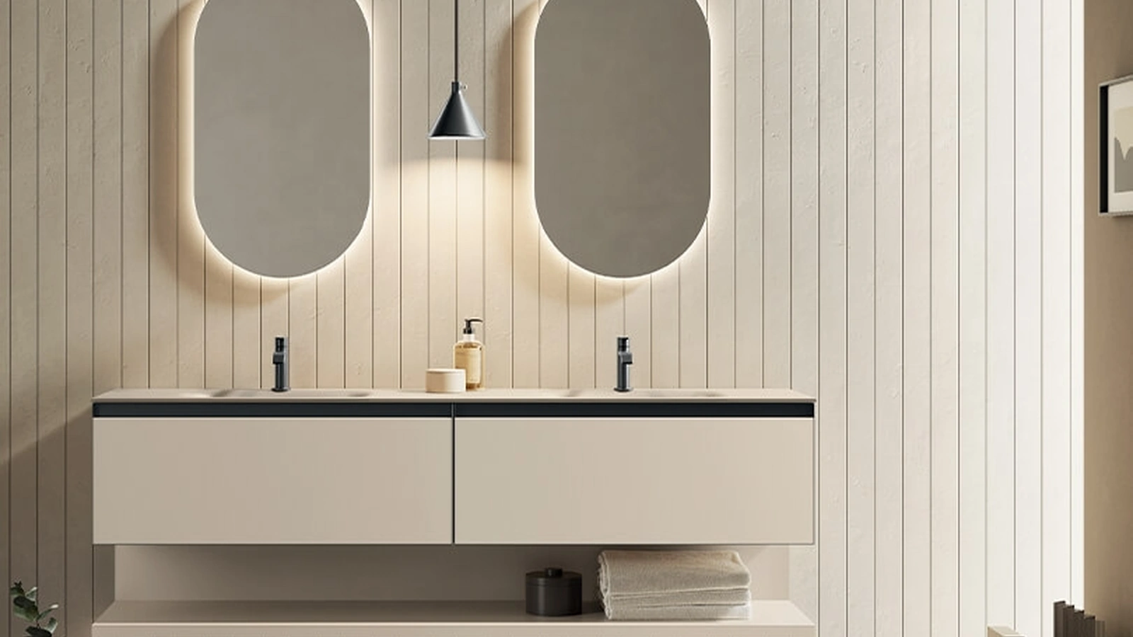 Mobile da Bagno sospeso Yoko 10 in laccato Conchiglia opaco di Ardeco