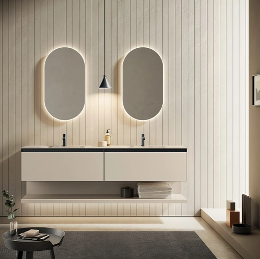 Mobile da Bagno sospeso Yoko 10 in laccato Conchiglia opaco di Ardeco
