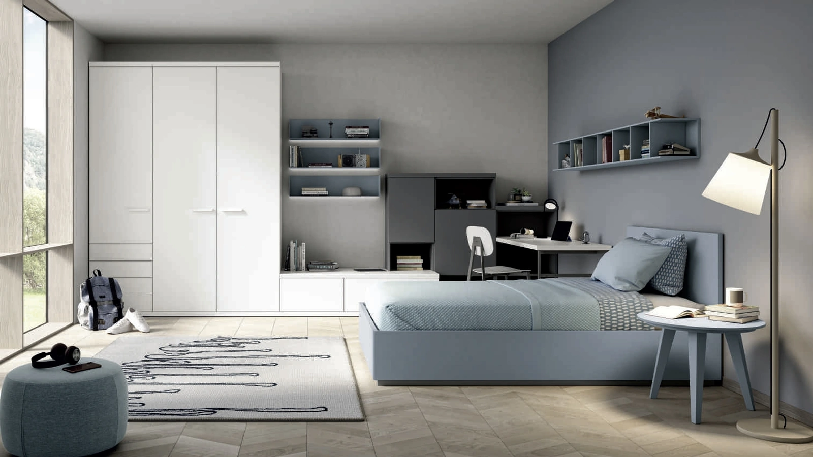 Cameretta componibile Space 004 in laccato opaco di Spagnol Mobili