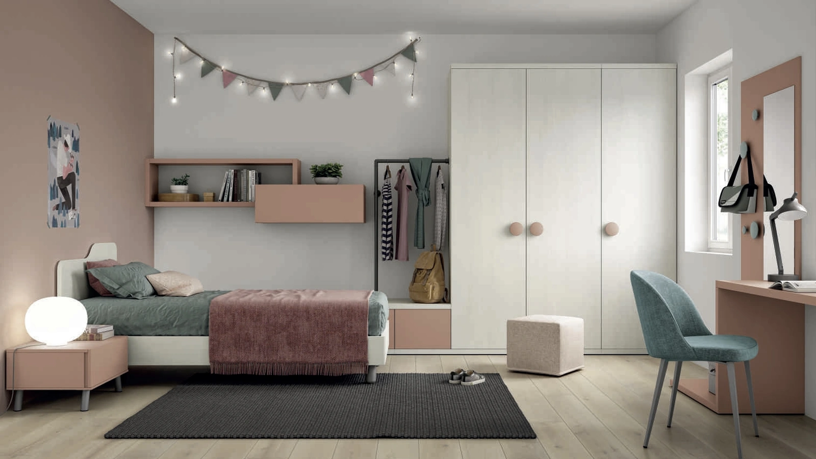 Cameretta componibile Space 005 in melaminico e laccato di Spagnol Mobili