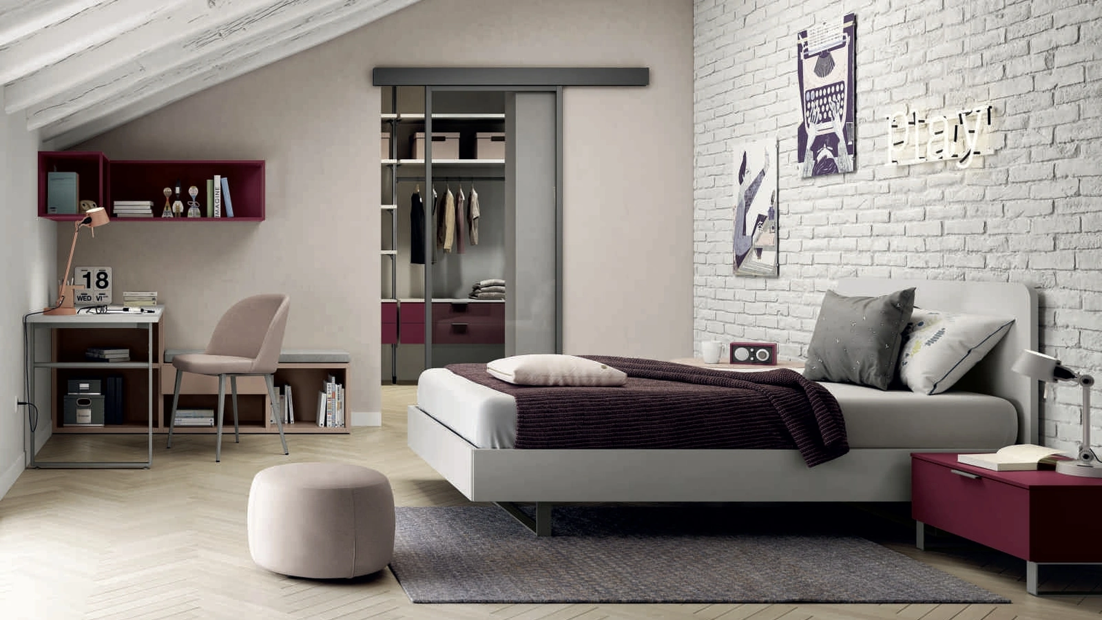 Cameretta componibile con cabina armadio Space 010 di Spagnol Mobili